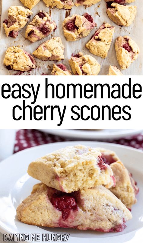 This Cherry Scones Recipe is the perfect breakfast treat. Made using simple ingredients, these sweet scones are sure to be the best part of your day. Use this homemade cherry scones recipe to wow your tastebuds - and don't forget to pair it with a cup of coffee or tea. Sourdough Cherry Scones, Sour Cherry Scones, Savory Scone Recipes, Fruit Scones Recipe Easy, Cherry Scones Recipe Easy, Easy Scones Recipe 3 Ingredients, Sour Cream Scones Recipe, Best Scones Recipe Ever, Drop Scones Recipe