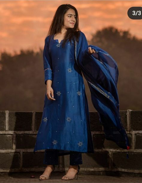 Blue Kurta Woman, Plazo Dress, Simple Kurta, Kurta And Palazzo, Math Design, The Secret Label, Suit Styles, Fitness Fashion Outfits, Indian Kurti