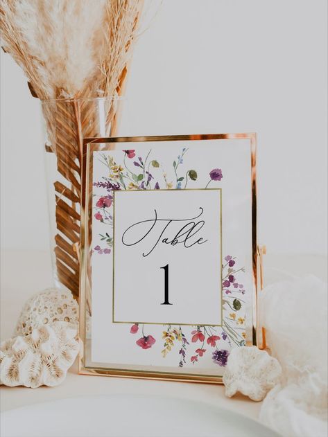 Wildflower Wedding Table, Spring Wedding Table, Reception Table Numbers, Wedding Table Sign, Wedding Table Number Signs, Floral Table Numbers, Floral Signs, Signing Table Wedding, Table Sign