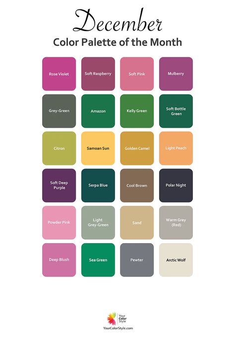 Color Palette of the Month - December 2022– Your Color Style December Colors Palette, December Colour Palette, December Color Palette, Style Development, February Colors, August Colors, Your Color Style, Polar Night, Color Sheets