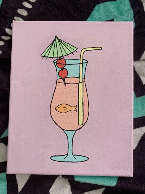 Paint And Sip Inspiration, Acrylic Cute Painting, Funny Paintings Easy, Girly Paintings On Canvas Easy, Wine Paintings, Retro Canvas Art, Dorm Paintings, Mummy Pig, Beachy Art