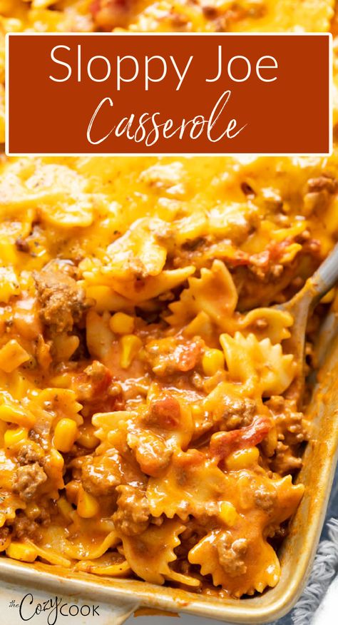 sloppy joe casserole with bowtie pasta in a casserole dish Bbq Favorites, Sloppy Joe Casserole, Recipes Ground Beef, Ground Beef Casserole Recipes, Casserole Easy, Ground Beef Dishes, Beef Casserole Recipes, Easy One Pot Meals, Yummy Casseroles