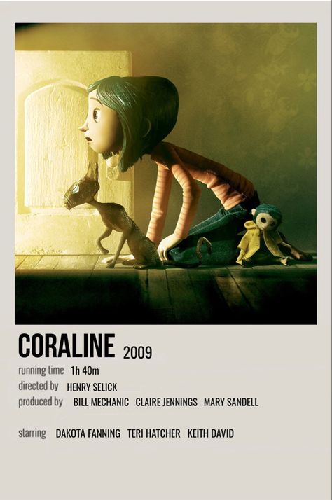 minimal polaroid movie poster for coraline Polaroid Poster Coraline, Movie Poster Coraline, Coraline Polaroid Poster, Coraline Film Poster, Coraline Minimalist Poster, Tim Burton Minimalist Poster, Coraline Poster Aesthetic, Movie Cards Wall, Movie Posters Tim Burton