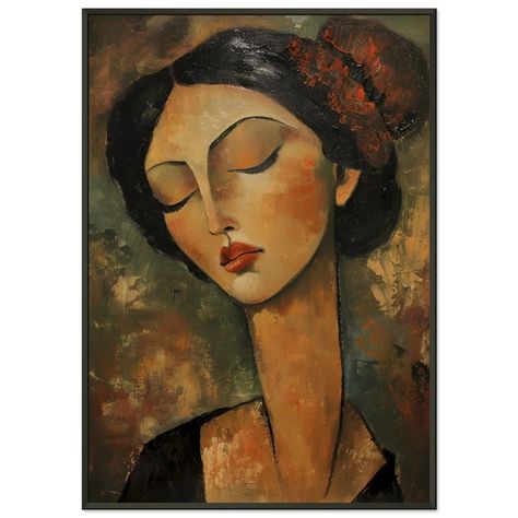 Modigliani Portraits, Modigliani Art, Amedeo Modigliani, Closed Eyes, Vintage Elegance, Abstract Faces, Framed Poster, Face Art, Figure Painting