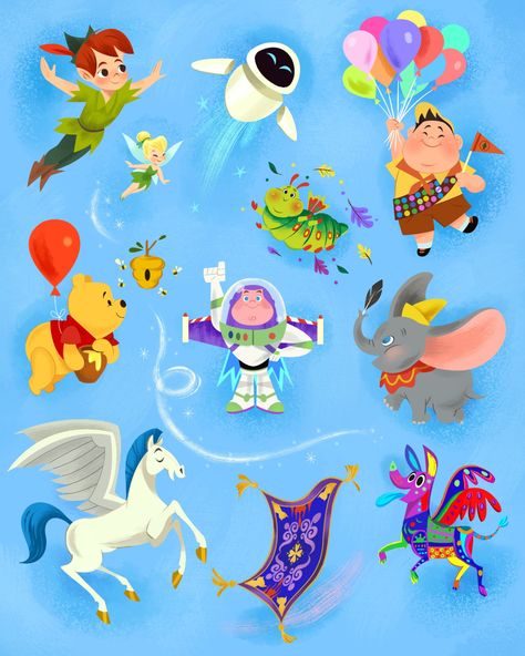 Disney on Twitter: "The sky is no limit for these high-flying friends! 🛫… " All Disney Characters, Disney Sidekicks, Disney Mignon, Disney Quilt, Disney Illustration, Disney Paintings, Disney Merch, Disney Background, Disney Nerd