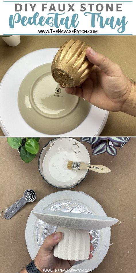 Pedestal Tray Diy, Diy Pedestal Candle Holders, Dollar Store Furniture Diy, Plate Candle Holder Diy, Dollar Tree Upcycle, Diy Pedestal Vase, Dollar Store Candle Holders Diy, Candle Pedestal Ideas, Diy Pedestal Tray