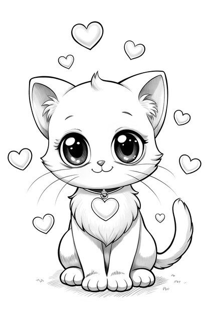 Photo childrens coloring page cute anime... | Premium Photo #Freepik #photo Kitten Doodle, Coloring Sheets Free Printable, Cupcake Coloring Pages, Doodle Doodle, Anime Kitten, Cat Coloring, Barbie Coloring, Barbie Coloring Pages, Kitty Coloring