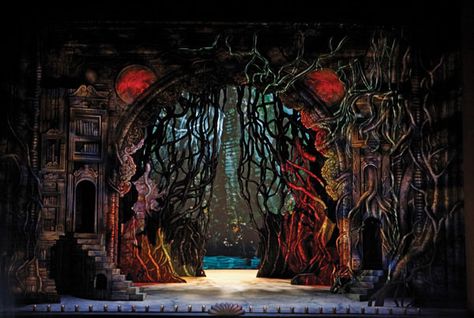 Garden Set Design Theatre, Island Set Design, Forest Stage Design Theatre, Into The Woods Set Design, Forest Theatre Set, Stage Painting Theater, Scenography Design, Theater Set Design, Theater Stage Drawing Set Design