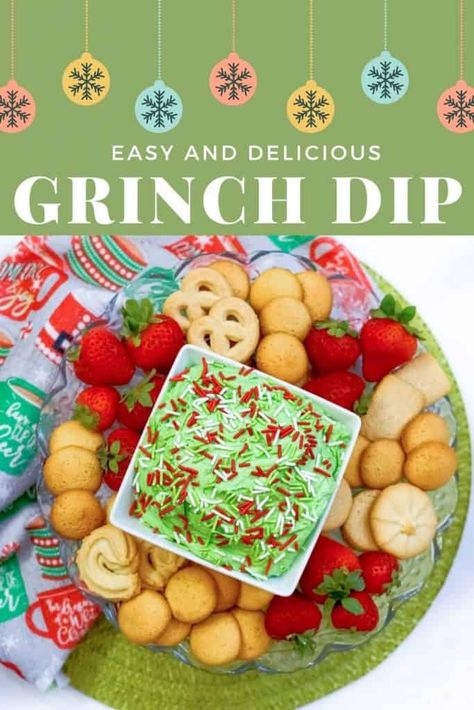 Grinch Dip (Easy Christmas Dunkaroo Dessert Dip) | Mama Cheaps® Red And Green Snacks, Grinch Foods, Grinch Dip, Whoville Party, Grinch Fruit, Grinch Snack, Grinch Night, Dunkaroo Dip, Grinch Birthday