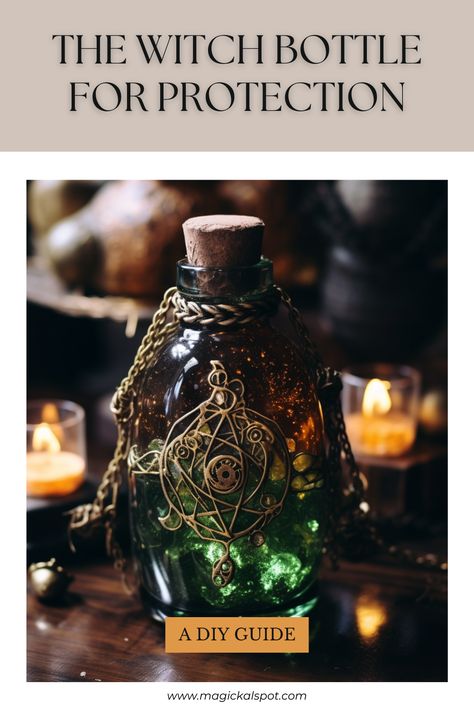 Craft your very own Witch Bottle for protection! 🍶✨ This DIY guide walks you through each step, from selecting the right ingredients to sealing in the magic. Perfect for those seeking a powerful talisman against negative energies. #WitchBottle #ProtectionMagic #CraftYourShield Witches Bottles Protection, Diy Pagan Crafts, Witch Talisman, Witch Amulet, Spiritual Crafts, Cleansing Spells, Witch Bottle, Witches Jar, Protection Magic