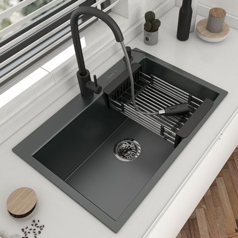 Kitchen Fixture, Black Kitchen Sink, Kitchen Sink Design, Black Sink, Faucet Accessories, Steel Kitchen Sink, Sink Design, Stainless Steel Kitchen Sink, Basin Sink