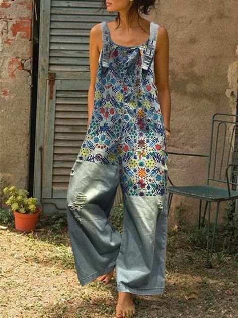 Mode Hippie, Jumpsuit For Women, Diy Vetement, Mode Boho, Ripped Denim, Denim Jumpsuit, Upcycle Clothes, Denim Fashion, Diy Clothes