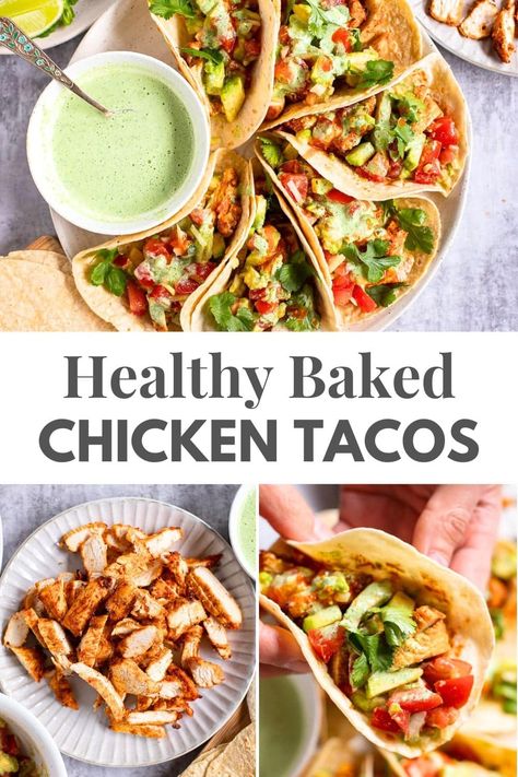 Healthy Baked Chicken Tacos Sheet Pan Chicken Tacos, Chicken Tacos Oven, Easy Chicken Thigh Recipes Baked, Mexican Beef Casserole, Meal Prep Lunches, Healthy Chicken Tacos, Chicken Breast Oven, Dinners Under 500 Calories, Baked Chicken Tacos