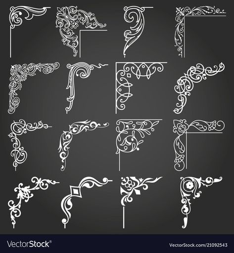 Vintage design elements corners and borders set 4 Vector Image Page Corner Designs, Small Border Designs, Art Deco Border, Frames Design, Alpona Design, Ornamental Design, Small Ornaments, Frame Border Design, Page Borders Design