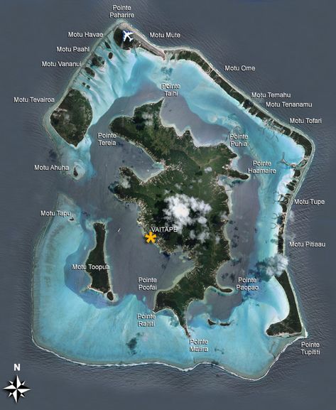 Bora Bora Map - See an Aerial View of the Island in French Polynesia Bora Bora Map, Bora Bora Hotels, Bora Bora Vacation, French Polynesian Islands, Trip To Bora Bora, Bora Bora Island, Bora Bora Honeymoon, Bora Bora Resorts, Tahiti French Polynesia