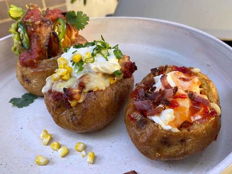 Sweet Potato Loaded, Weber Bbq Recipes, Weber Q Recipes, Leftover Sour Cream, Potato Loaded, Weber Recipes, Loaded Potato Skins, Veggies Recipes, Weber Bbq