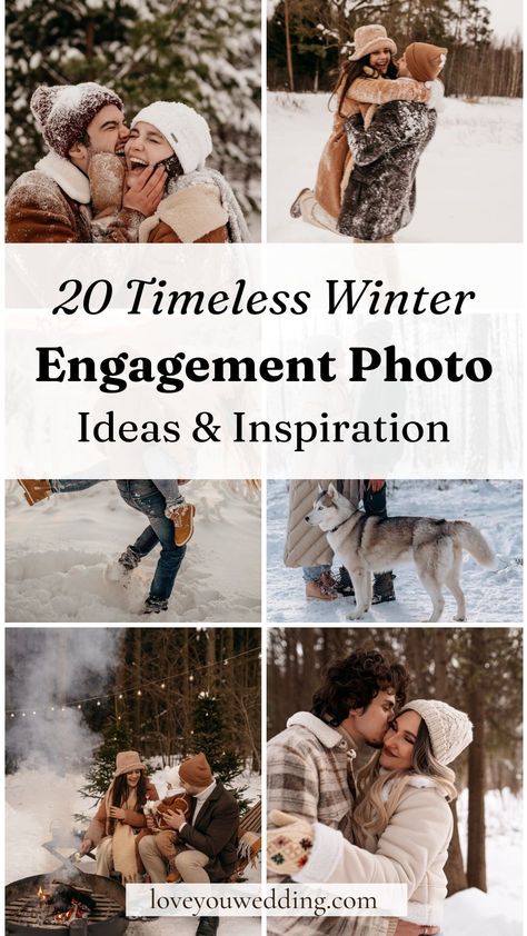 Getting ready for your winter engagement photoshoot? Check out our list of 20 perfect winter engagement photo ideas! From poses to outfits, photos with dogs, indoor and outdoor winter engagement pictures, we've got you covered. Click for inspiration for your December, Christmas, and snowy engagement photos. Women Christmas Outfits, Winter Engagement Photoshoot, Winter Engagement Photos Outfits, Snow Engagement Photos, Winter Engagement Pictures, Engagement Picture Outfits, December Christmas, Photos With Dog, Engagement Photo Ideas