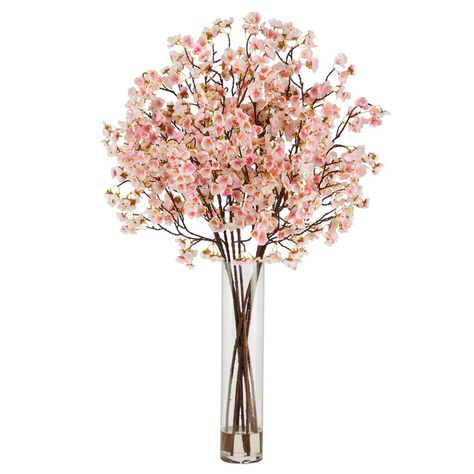 32" Artificial Cherry Blossom Arrangement with Glass Cylinder Vase | Michaels Cherry Blossom Arrangement, Artificial Cherry Blossom Tree, Plant In Glass, Glass Cylinder Vases, Peonies And Hydrangeas, Pink Cherry Blossom, Spring Awakening, Glass Cylinder, Silk Plants