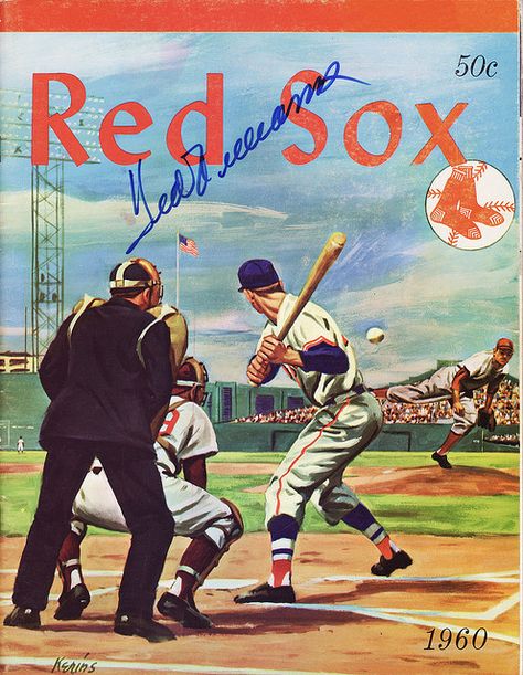 1960 Red Sox Yearbook - Autographed by Ted Williams  Charles Kerins cover art Ted Williams, Nationals Baseball, Red Sox Baseball, Retro Baseball, Baseball Posters, Baseball Art, Poster Classic, Retro Sports, Boston Sports