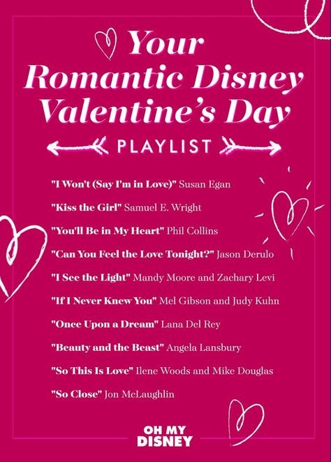 Valentine’s Day Playlist: Your Romantic Disney Picks | Oh My Disney | Music Valentines Songs, February Playlist, Romantic Playlist, Romantic Disney, Disney Playlist, Disney Love Songs, Valentine Songs, Disney Princess Quotes, Disney Valentines