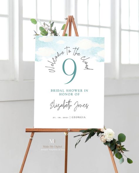 Easel Welcome Sign, On Cloud 9 Bridal Shower, Library Shop, Bridal Shower Sign, Bridal Shower Welcome Sign, Shower Welcome Sign, Bridal Shower Signs, Shower Sign, White Cloud