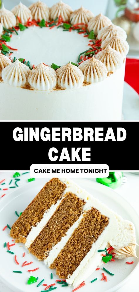 Fluffy gingerbread cake layers iced with cream cheese frosting. Easy and delicious Christmas cake recipe. Christmas Dessert Gingerbread, Christmas Layer Cake, Perfect Christmas Dessert, Christmas Cake Recipe, Easy Cake Recipe, Gingerbread Cake Recipe, Cream Cheese Frosting Easy, Christmas Cakes Easy, Cream Cheese Frosting Cake