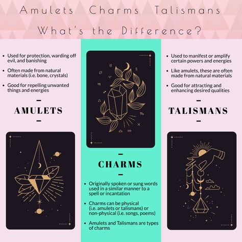 Talismans, amulets, and charms... these terms are often confused. Learn the meanings of these magical items. Magic Charms Witchcraft, How To Charm Jewelry Witchcraft, Amulet Spell, Witch And Warlock, Charms Witchcraft, Witches Talisman, Magical Lifestyle, Witch Talisman, Amulets And Talismans Charms