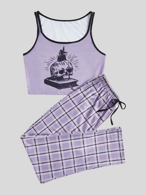 Black And Purple Bedroom, Purple Pjs, Womens Pj Pants, Halloween Plaid, Mountain Vintage, Pajamas Aesthetic, Egirl Style, Hogwarts Outfits, Purple Pajamas