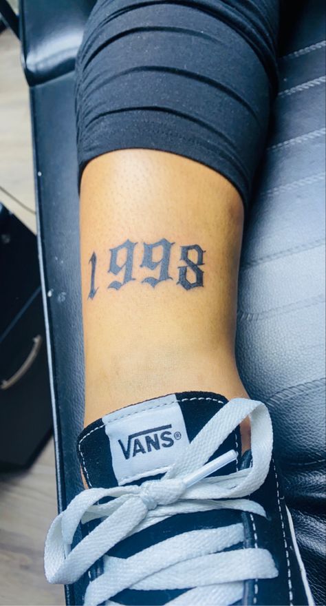 1997 Tattoo, Old English Tattoo, Birthdate Tattoo, Leg Tats, Arabic Tattoo, Stylist Tattoos, Knee Tattoo, Leg Sleeve, Cute Tattoos For Women