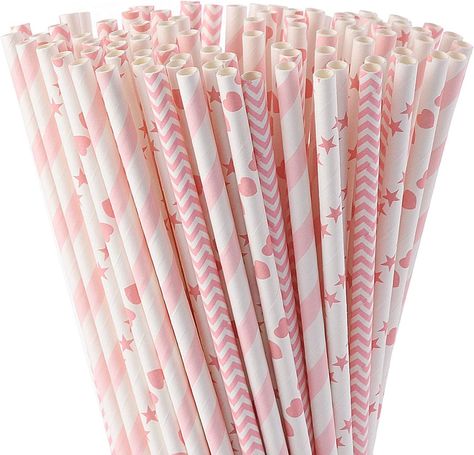 ALINK Biodegradable Pink Paper Straws, Pack of 100 Party Straws for Juice, Cocktail, Smoothies, Birthday, Wedding, Bridal/Baby Shower and Celebration Supplies Candy Bar Birthday, Party Straws, Baby Shower Decorations For Boys, Boy Decor, Kids Party Decorations, Christmas Gift Decorations, Pink Paper, Paper Straws, Valentines Day Party