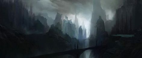 Dark Valley, Location Inspiration, Dnd Art, Fantasy Setting, Sea Monsters, Fantasy Art Landscapes, City Landscape, Fantasy Concept Art, Environment Concept Art