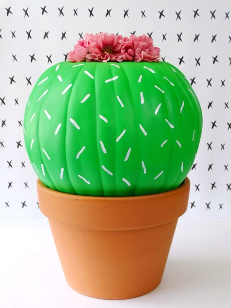 Look Sharp This Halloween with a DIY Cactus Pumpkin Creative Pumpkin Decorating Ideas, Cactus Pumpkin, Unique Pumpkin Decorating, Cute Painted Pumpkin Ideas, Diy Pumpkin Carving, Pumpkin Decorating Diy, Pumpkins Ideas, Halloween Pumpkin Crafts, Pumpkin Decorating Ideas