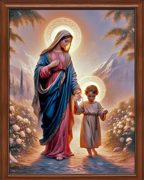 Mother Mary walking child Jesus, a poster digital download on my Etsy shop #maryandjesusart #christianart #etsyshopowner Jesus Digital Art, Mary Jesus Mother, Mother Mary Pictures, Madonna Art, Jesus Mother, Mother Mary Images, Mother Pictures, Jesus Artwork, Images Of Mary