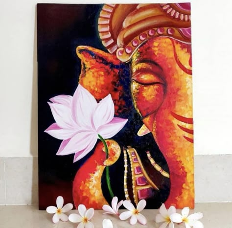 Ganesha Oil Painting, Painting Of Lord Ganesha, Ganesha Art Illustration, Canvas Art Painting Acrylic, Ganesh Art Paintings, Boho Art Drawings, Buddha Art Painting, Art Painting Tools, Ganesha Art