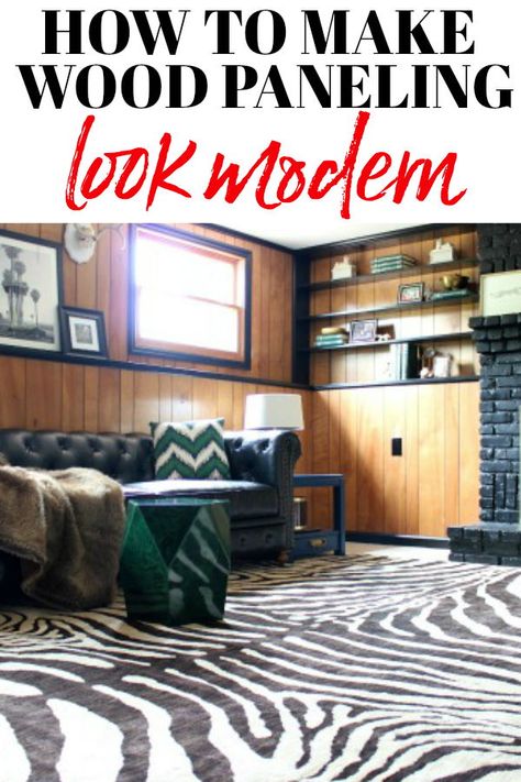 5 ways to decorate a room with wood paneling and make it look modern and updated. A simple DIY home decor project to do over the weekend! #RainonaTinRoof #homedecor #wood #modernhome Retro Wood Paneling Interior Design, Painting Wood Paneling Ideas, 50s Wood Paneling, 70s Wall Paneling Ideas, Panel Wall Paint Ideas, Styling Wood Paneling, How To Style Wood Paneling, Modernize Wood Paneling, Wood Panel Walls Decorating