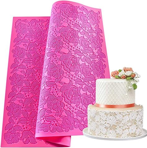 Warmoor Silicone Cake Fondant Mat, Rose Impression Lace Mold (16 x 12 inches, Pink Rose) Cake Borders, Fondant Tools, Candle Making Molds, Sugar Craft, Silicone Mat, Rose Lace, Candles Crafts, Fondant Cake, Mod Podge