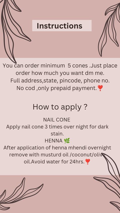 Order yours 😍😍❣️❣️ Henna Instructions, Nail Mehendi, Mehndi Recipe, Henna Photography, Practice Henna, Henna Classes, Henna Business, Basic Henna, Engagement Hand