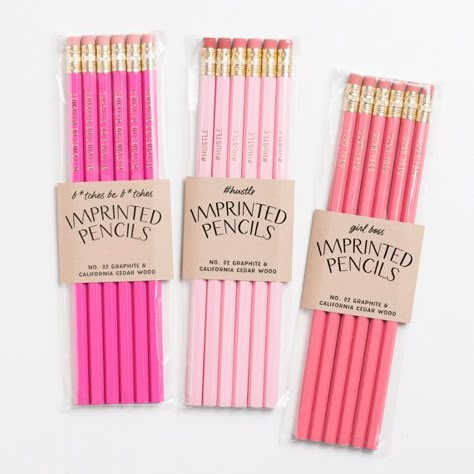 Pink and gold pencils. Coral pink & gold imprinted pencils. Funny pencil set. Stocking stuffer gift. Gifts for her. Back to school supplies. Gold Office Accessories, Escuela Diy, Engraved Pencils, School Suplies, Kawaii School Supplies, Pink Office, Cool School Supplies, Diy School Supplies, Stationary School