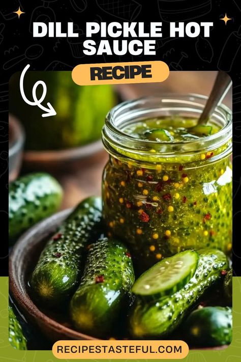 This tangy, spicy Dill Pickle Hot Sauce combines the heat of jalapeno and serrano peppers with the zesty flavor of dill pickles. Perfect for adding a burst of flavor to tacos, sandwiches, dips, or grilled meats, this homemade sauce offers the ideal balance of heat and pickle tang, enhanced by the fermentation process. Diy Pickles Dill, Dill Pickle Hot Sauce Recipe, Dill Pickle Hot Sauce, Dill Pickle Salsa, Sour Dill Pickle Recipe, Sweet Mustard Pickles Recipe, Fermented Jalapenos, Pickle Hot Sauce, Habanero Pickles