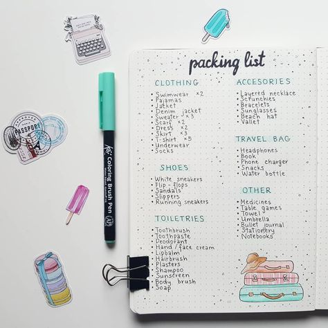 Packing List Bullet Journal, Bullet Journal Packing List, Bujo Trackers, Bullet Journal Weekly Layout, Bujo Spreads, Journal Tracker, Journal Weekly, Trip Packing, Bullet Journal Tracker