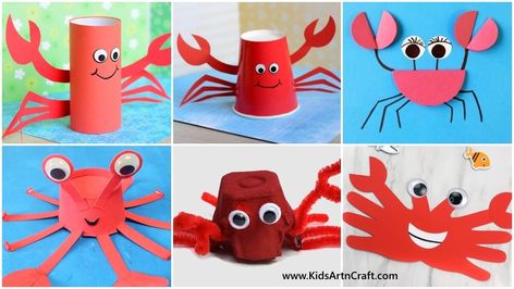 Easy Crab Crafts for Kids to Make Check more at https://www.kidsartncraft.com/crab-crafts-for-kids/ Crab Crafts For Kids, Craft From Cardboard, Crab Craft, Crab Crafts, Summer Crafts For Kids, Crafts For Kids To Make, Book Drawing, Animal Crafts, Summer Crafts