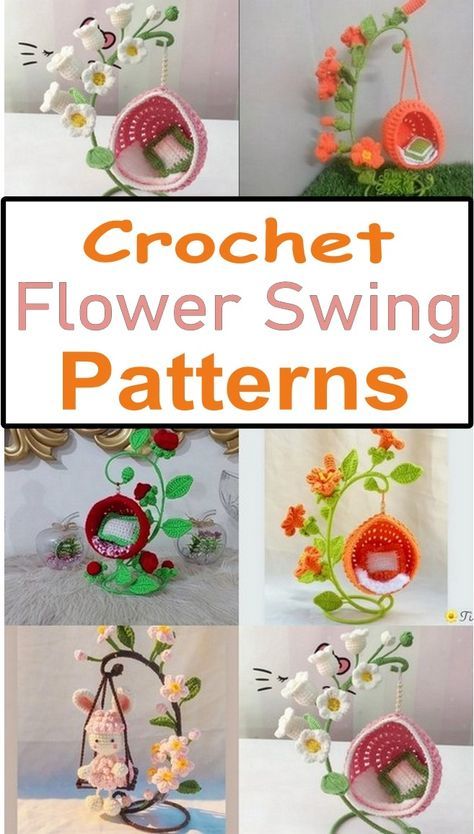 Flower Swing Patterns Crochet Swinging Animal, Mini Crochet Patterns Free Easy, Crochet Plants, Crochet Diy Tutorial, Pola Amigurumi, Crochet Animals Free Patterns, Crochet Plant, Crochet Design Pattern, Crochet Things