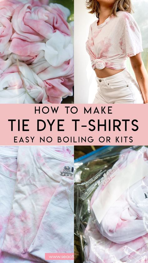 Easy weekend craft idea!  DIY Tie Dye!  Don't buy those cheap tie dye sets made of polyester!  Make your own dreamy tie dye sets with cotton using this easy tutorial!  #tiedye #diy #weekend How To Tie Dye Tshirts, Cute Easy Tie Dye Patterns, Tied Dyed Shirts Diy, Best Way To Tie Dye Shirts, The Dye Shirts Diy, Cricut Tie Dye Shirt, Tie Dye How To Tutorials, Tie Dye Shirts How To, Shirt Tie Dye Patterns