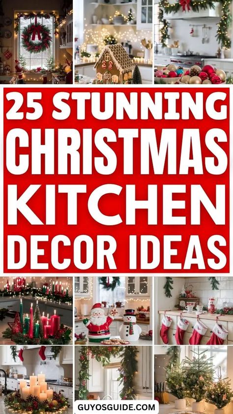 25 Stunning Christmas Kitchen Decor Ideas to Try This Season Christmas Kitchen Display, Decoration For Top Of Cabinets, Christmas Over Cabinet Decor, Christmas Decor For Countertops, Decorating With Fruit For Christmas, Christmas Garland Over Kitchen Cabinets, Kitchen Garland Ideas, Xmas Decor For Kitchen Island, Over Kitchen Cabinet Christmas Decor