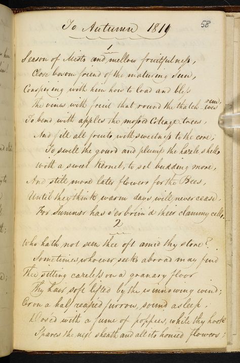 Keats To Autumn Most Famous Poems, Narrative Poem, Handwriting Analysis, Poetry Foundation, John Keats, To Autumn, The British Library, Handwritten Letters, Writing Poetry