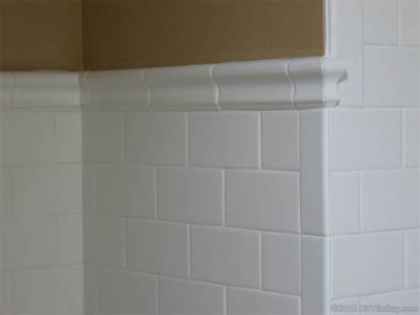 Subway Tile Installation: Three Basic Tips | DIYTileGuy Beveled Subway Tile, Wainscoting Bathroom, Subway Tiles Bathroom, Bullnose Tile, White Subway Tiles, Tile Edge, Bathroom Red, Tile Trim, Bathroom Redo