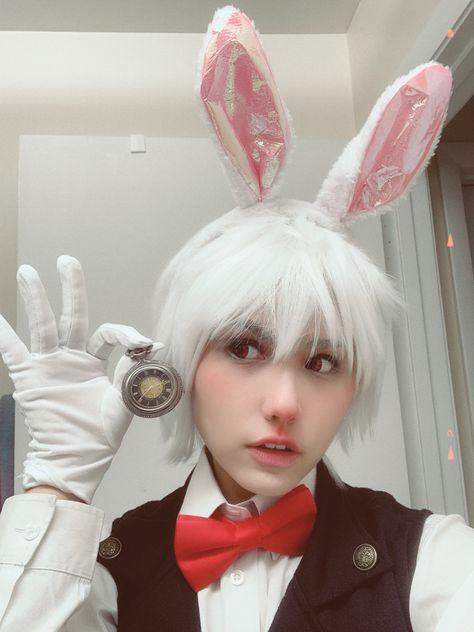 Alice in Wonderland White Rabbit Costume/Cosplay and Makeup White Rabbit Makeup Alice In Wonderland, White Rabbit Makeup, White Rabbit Costume, Alice In Wonderland Cosplay, White Rabbit Costumes, Alice In Wonderland White Rabbit, Wonderland White Rabbit, Ouji Fashion, Alice Cosplay