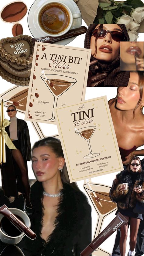 Inspired by Hailey Bieber’s Espresso Martini Birthday Including Espresso Martini Birthday Party Invites Espresso Martini Birthday, Party Mood Board, Birthday Martini, Martini Birthday, Martini Party, 30th Birthday Bash, 25th Birthday Parties, 32 Birthday, Birthday Party Invites