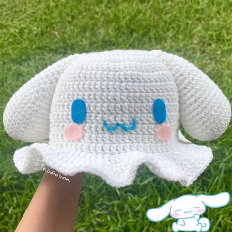 Look what I just found on Depop 👀 Cinnamonroll Sanrio Crochet Hat, Sanrio Bucket Hat, Cinnamoroll Crochet Bucket Hat, Cinnamoroll Hat Crochet, Bucket Hat Rajut, Cinnamonroll Hat, Cinnamoroll Bucket Hat, Crochet Bucket Hat Ideas, Cute Crochet Bucket Hat