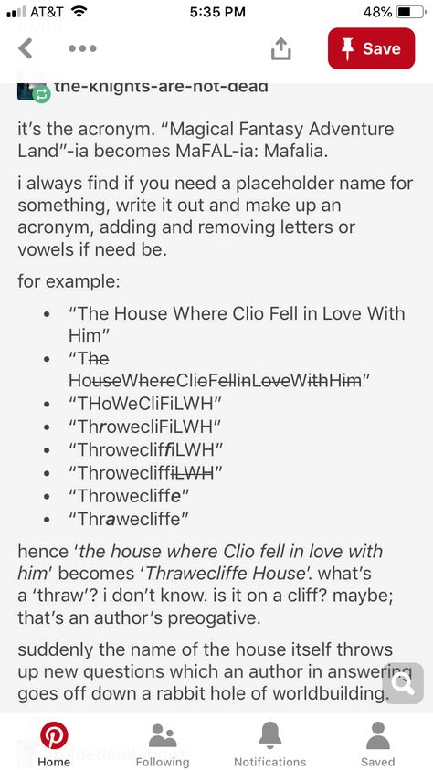 Placeholder names via Acronyms ~ potentially morph into WIP working name/title/etc. w underlying significance to author...secrets, yeah.  PERFECT. Names For Places Writing, How To Create Names For Places, Place Name Ideas Writing, Place Names Writing, Naming Characters Writing, Character Secrets, Character Secrets Ideas, Fantasy Location Names, Writing Boards